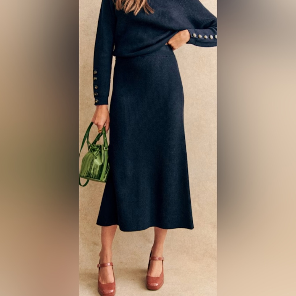 Sezane Naelle Wool/Cotton Navy Blue Skirt